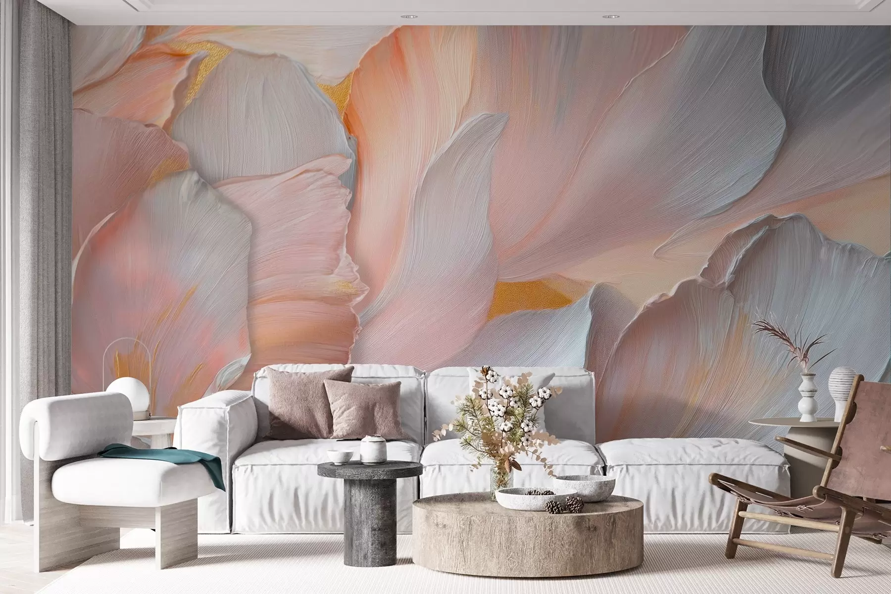 Шпалери Об'ємне квіткове листя в ніжних тонах w08634