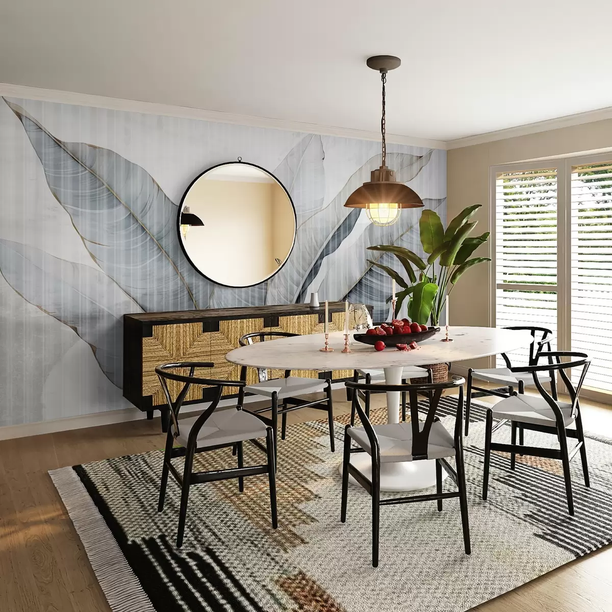 Шпалери Велике листя на стіні w02982