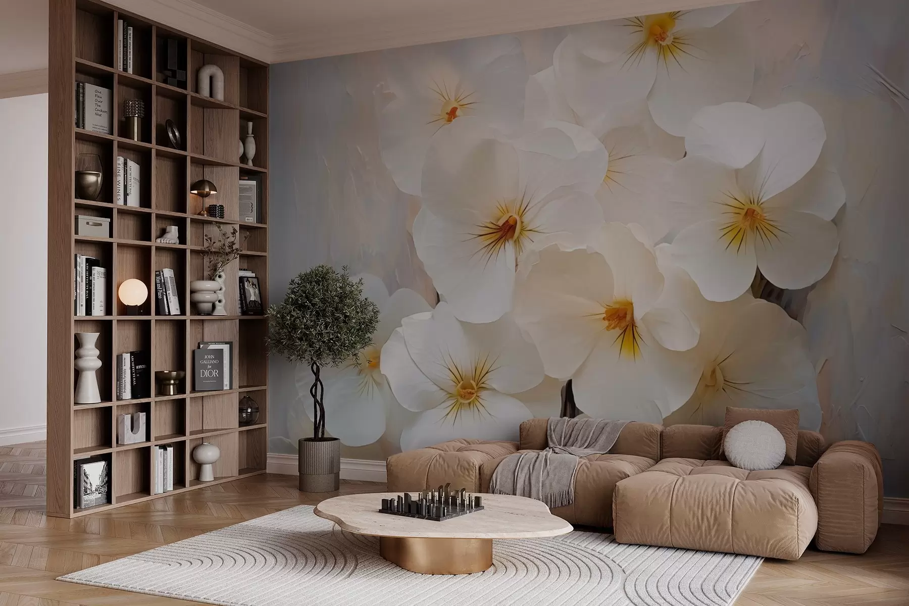 Шпалери Імітація розпису білих фіалок w03028