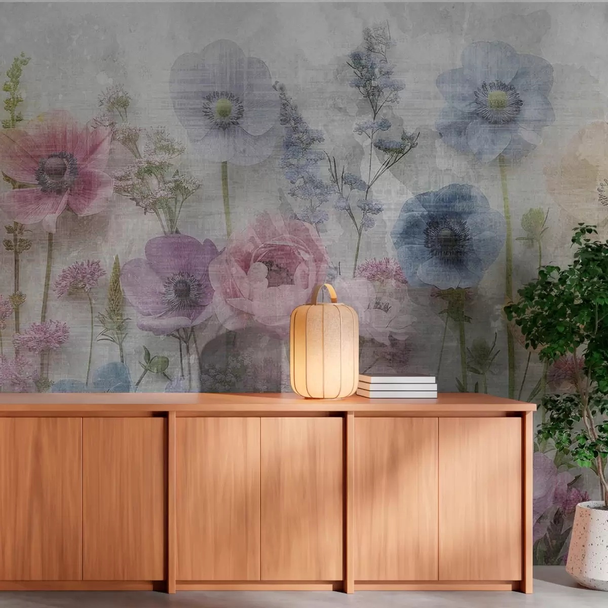 Шпалери Високі акварельні квіти на зістареному тлі w08727