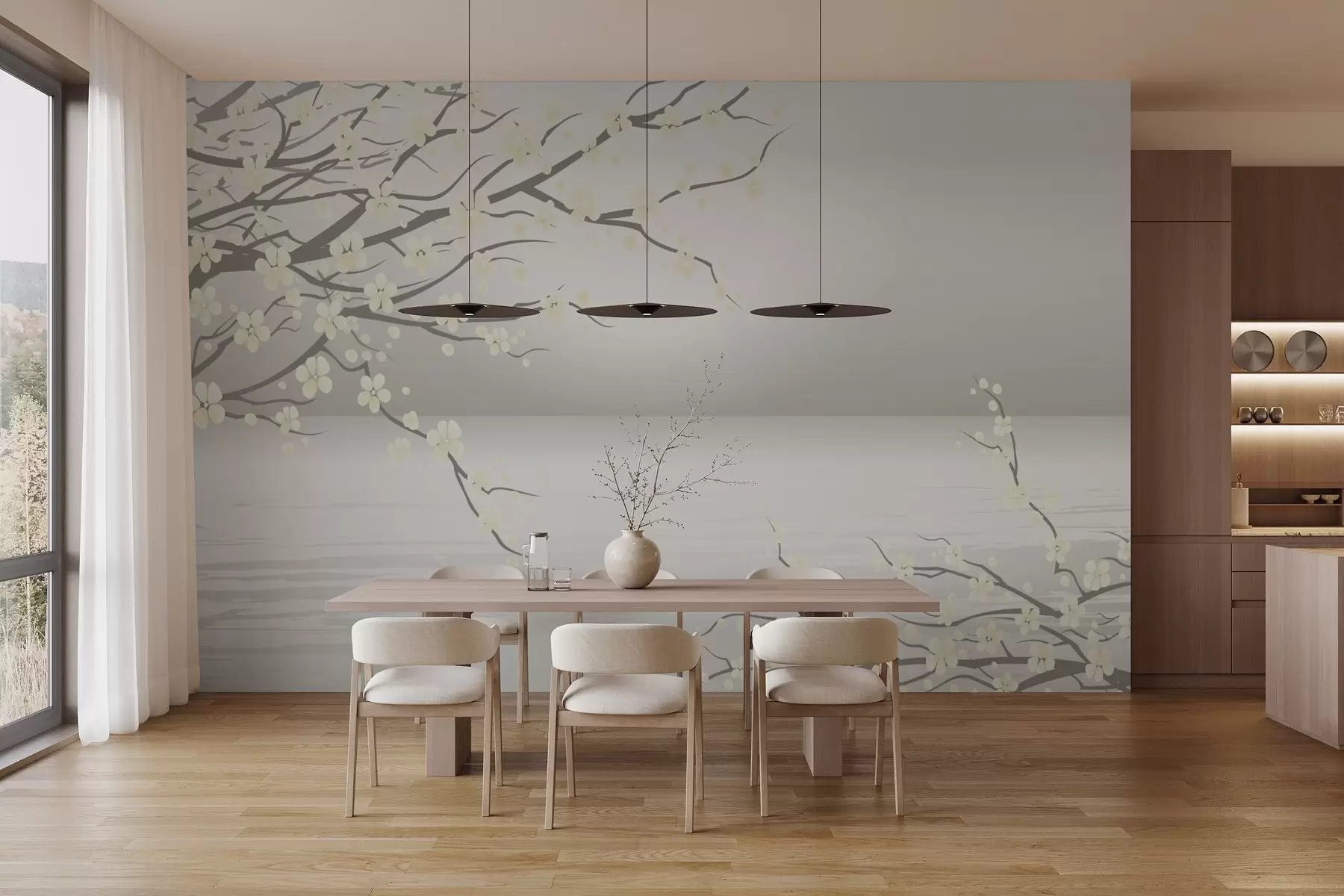 Шпалери Квітучі дерева на тлі сходу сонця w03100v1