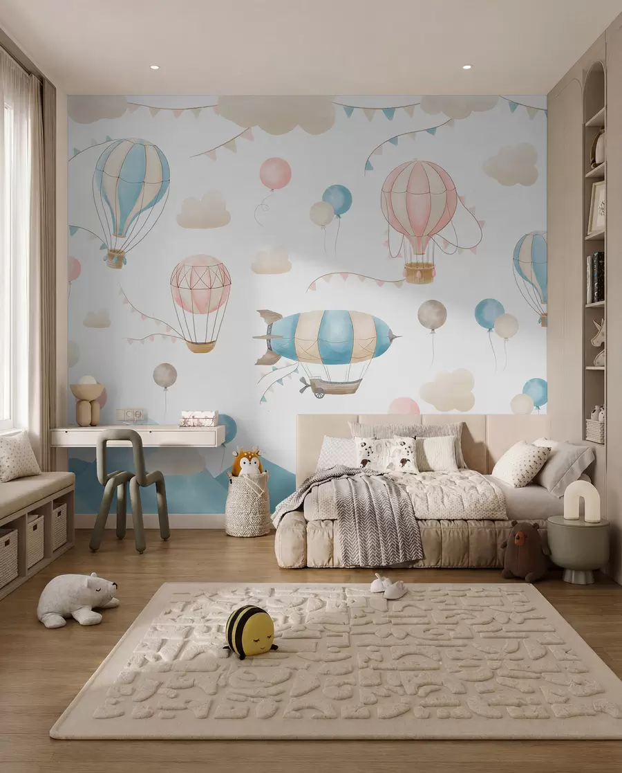 Шпалери Дитячий акварельний дизайн з повітряними кульками w08765