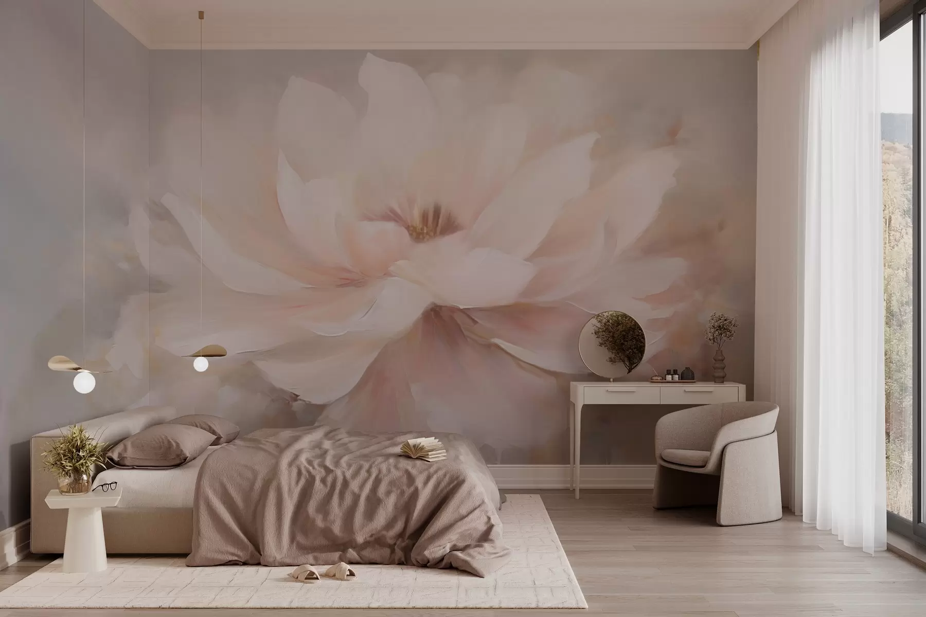 Шпалери Ніжна квітка на стіні в стилі гранж w03130