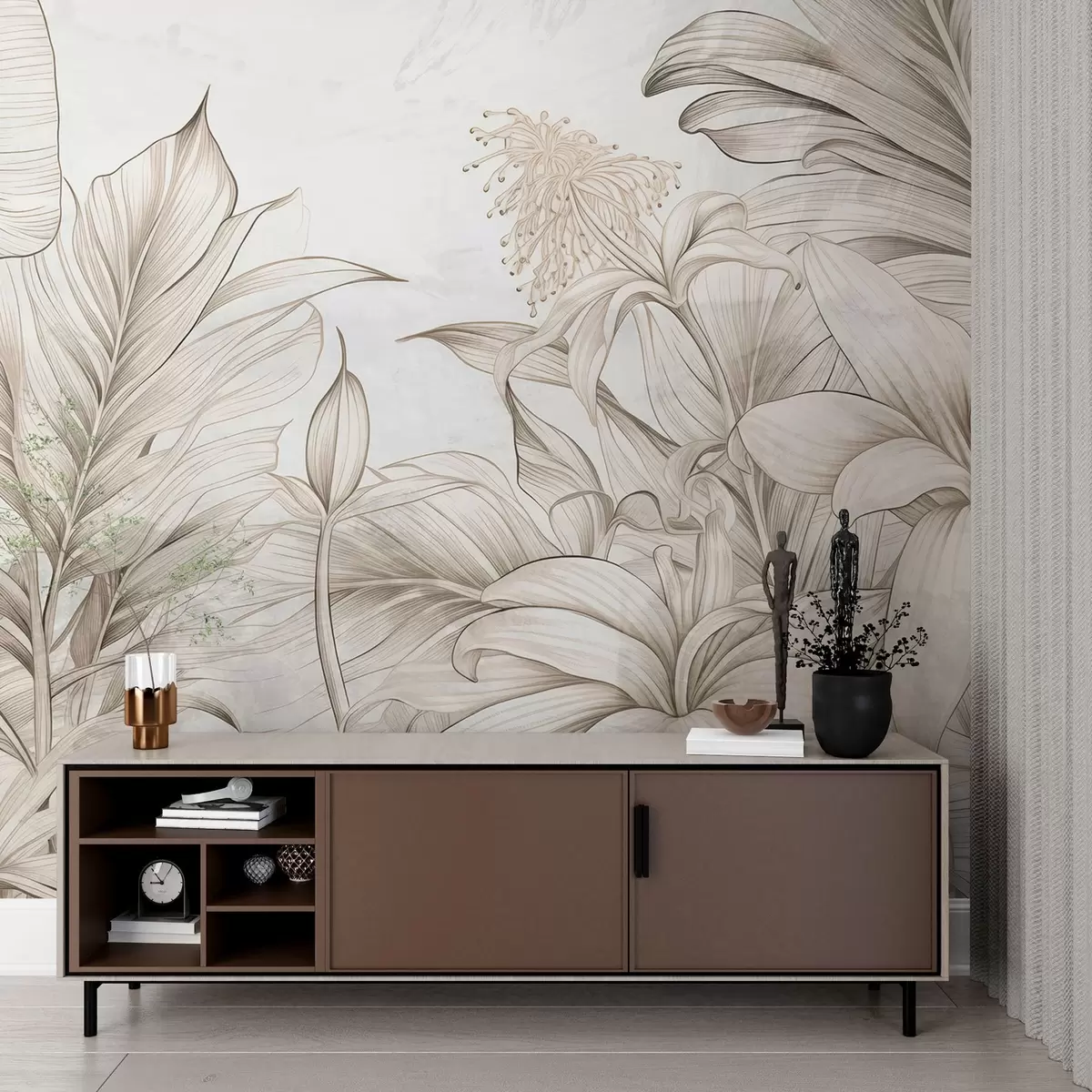 Шпалери Деталізоване листя в стилі гранж w03201