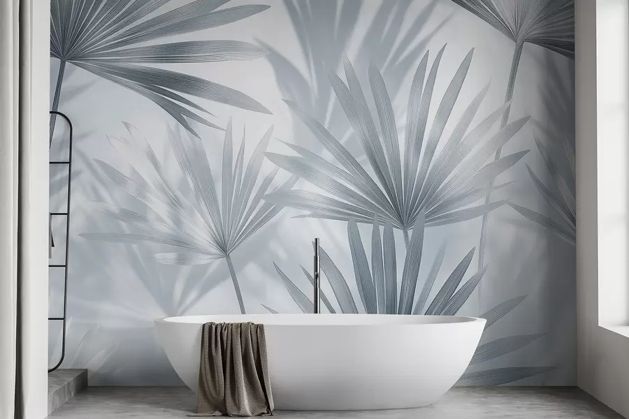 Шпалери Пальмове листя, квітковий візерунок, мінімалізм, тропіки, сірі кольори w03152v1