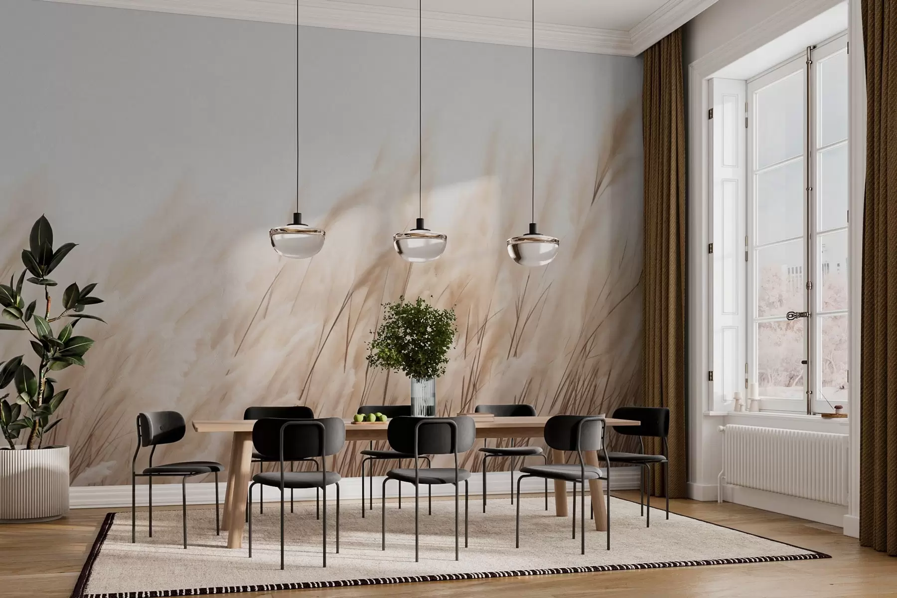 Шпалери Колоски в пастельних бежевих тонах w03244