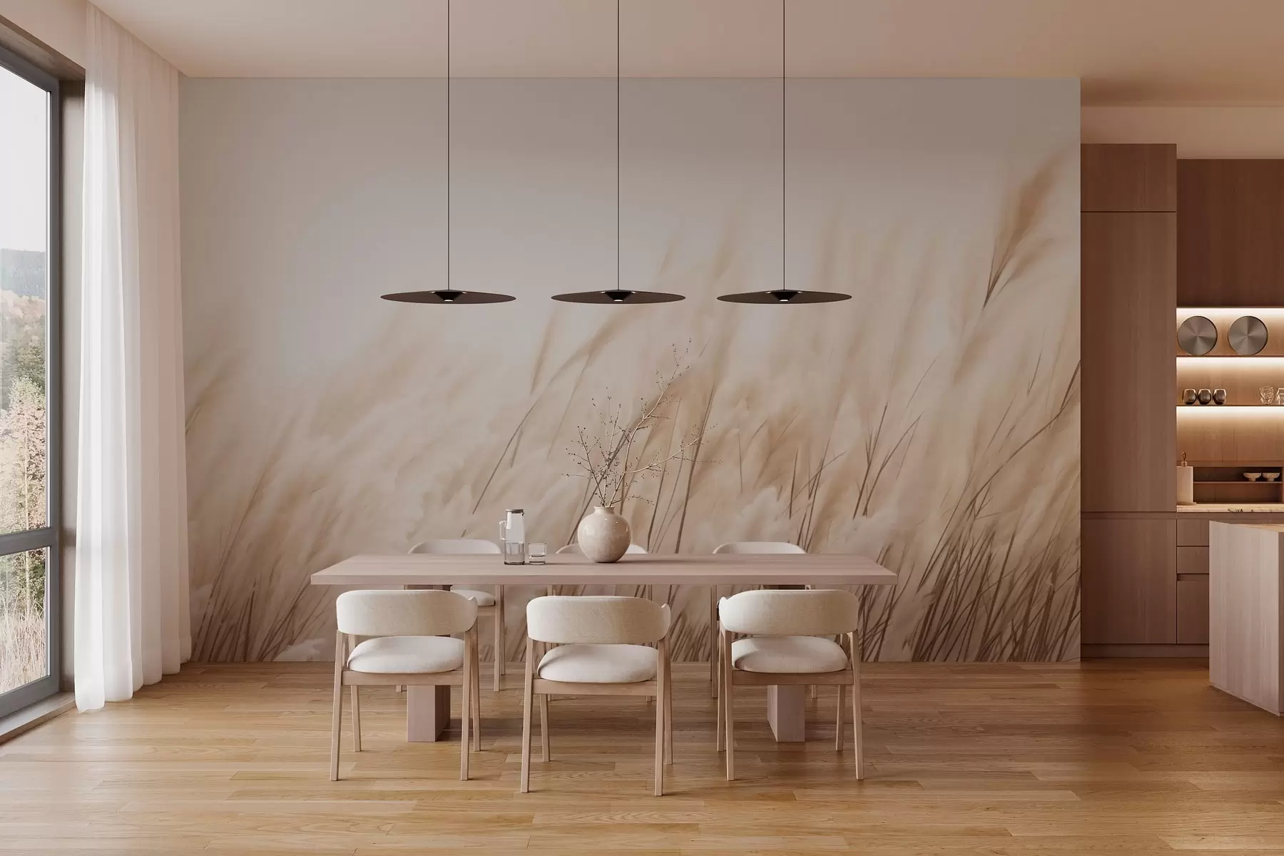 Шпалери Колоски в пастельних бежевих тонах w03244