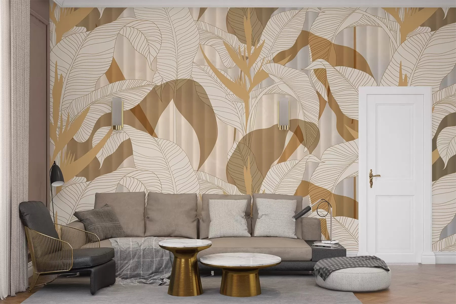 Шпалери Велике, широке листя різнокольорових відтінків w03254