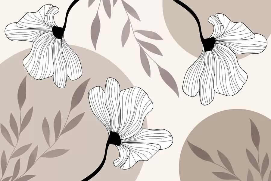 Шпалери Абстракція з квітами та листям у бежевих тонах w03328