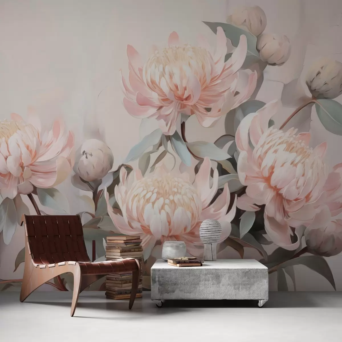 Шпалери Картина з імітацією хризантем w03356