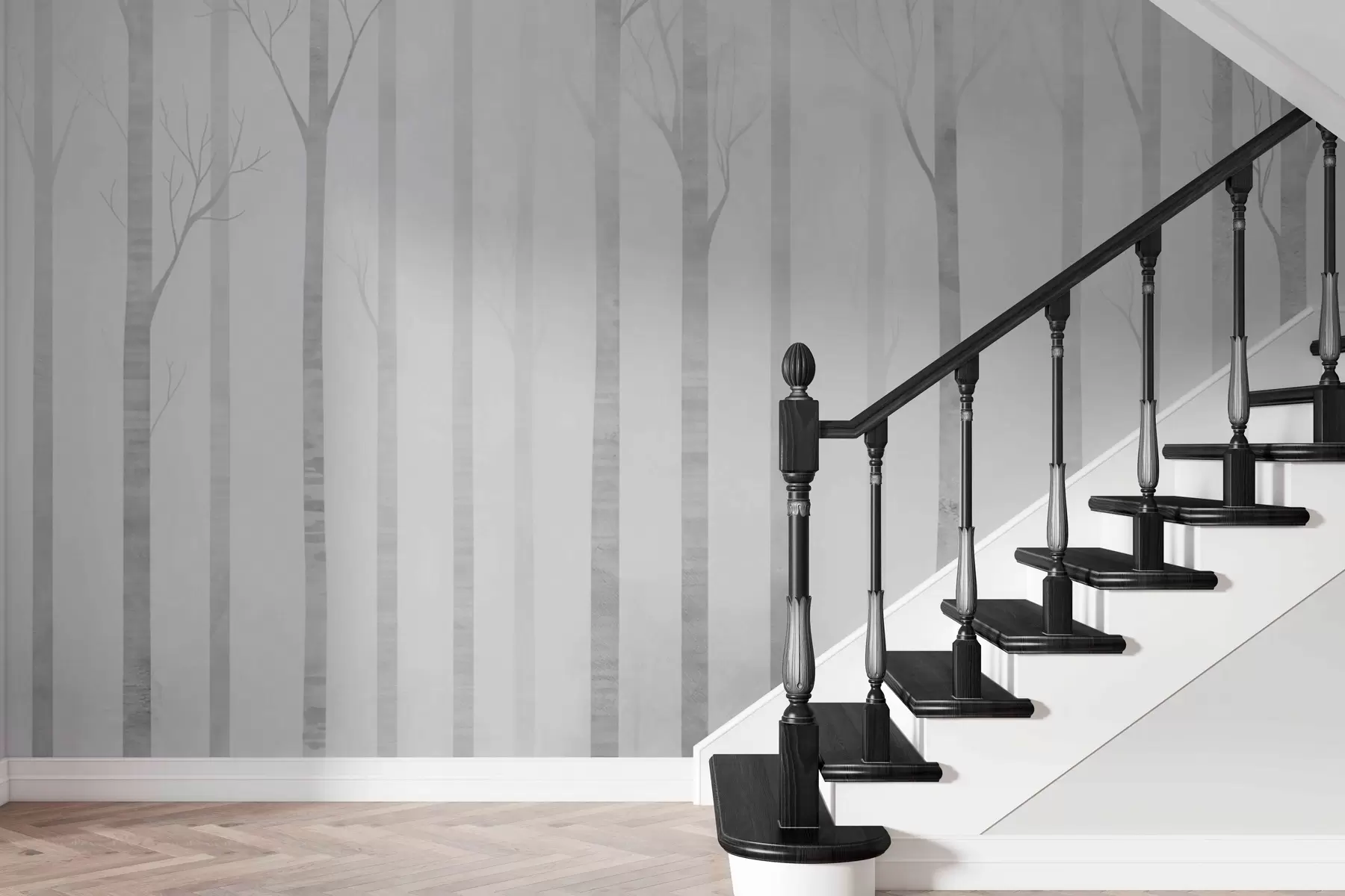 Шпалери Стовбури дерев у тумані у відтінках сірого w03386