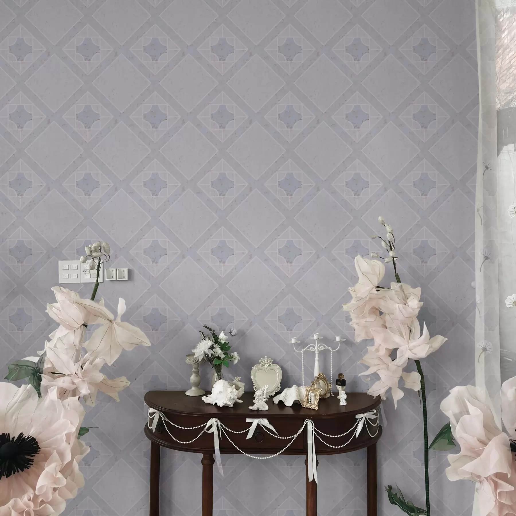 Шпалери Білі ромби на синьому тлі a00010