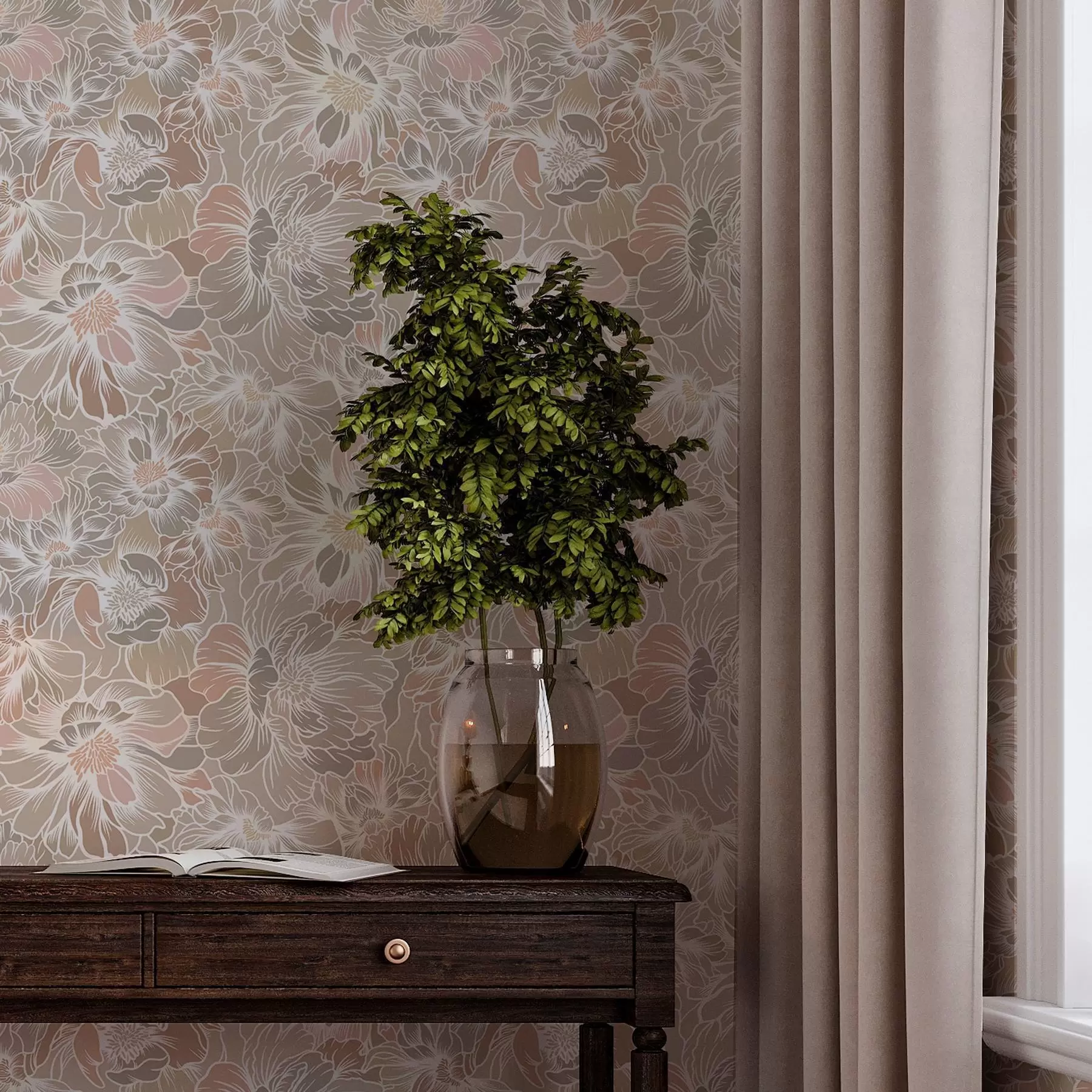 Шпалери Великі квіти з барвистими пелюстками в пастельних відтінках a00020