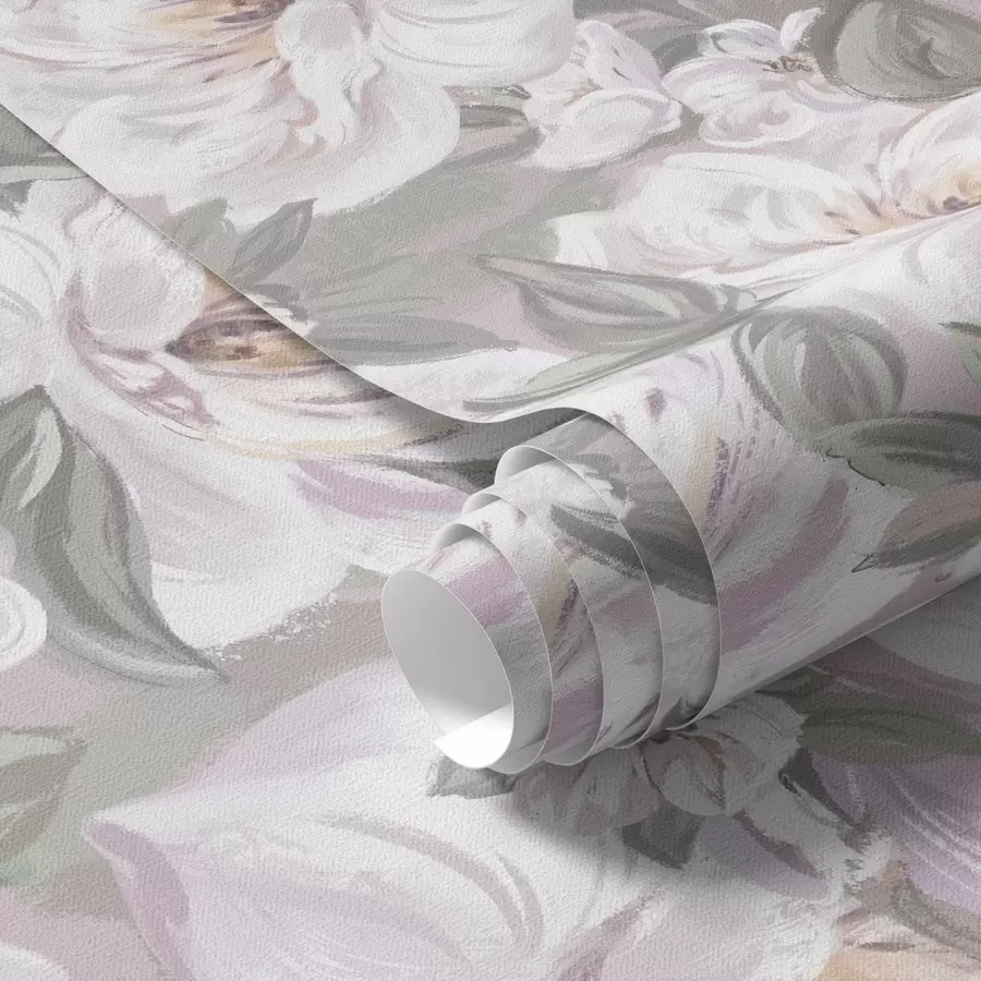 Шпалери Ніжні квіти та листя в пастельних тонах a00022