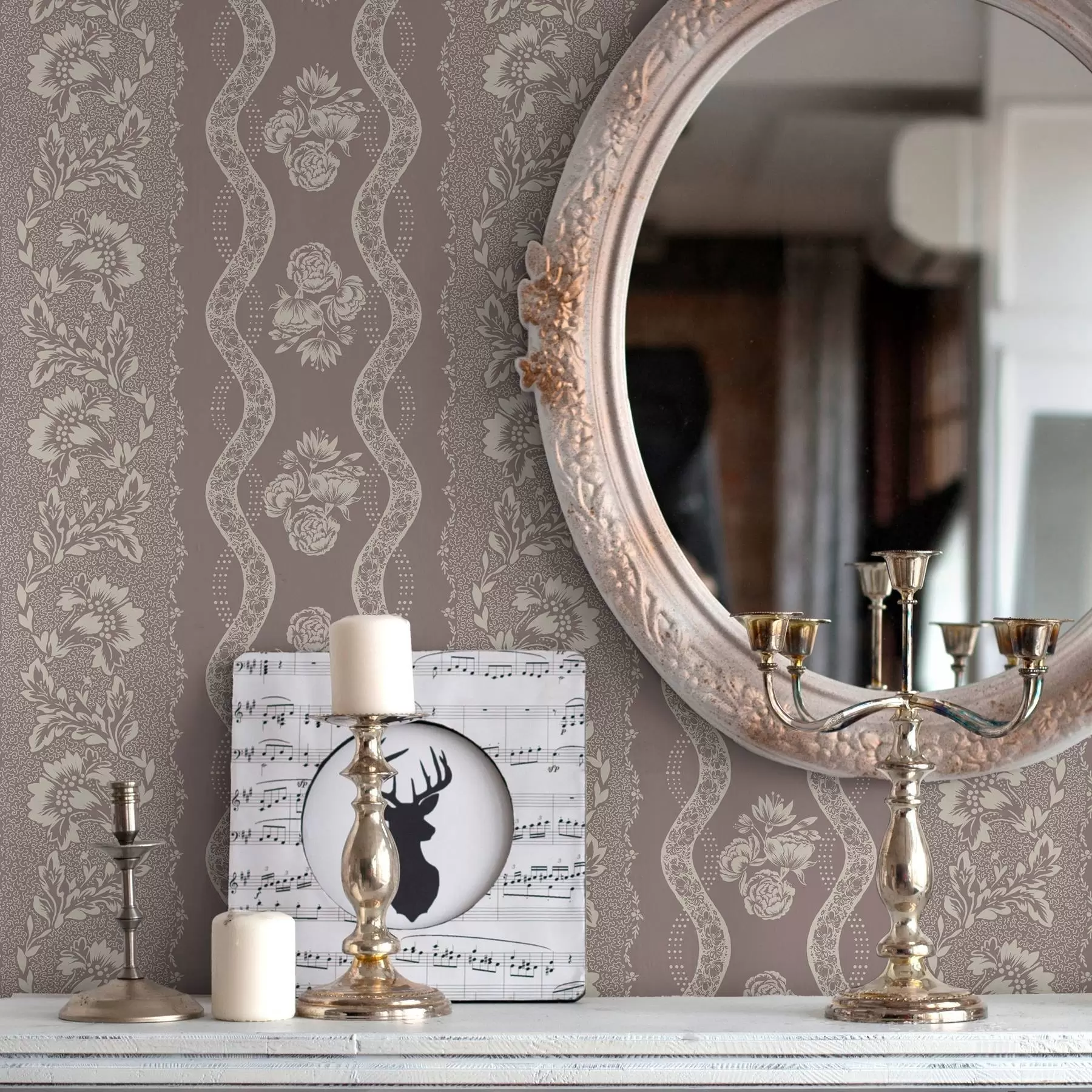 Шпалери Ніжний геометричний орнамент з квітами та вигнутими лініями a00033