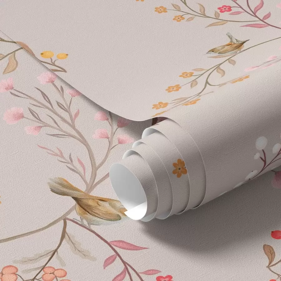 Шпалери Ніжні квіти та колібрі на гілках a00036