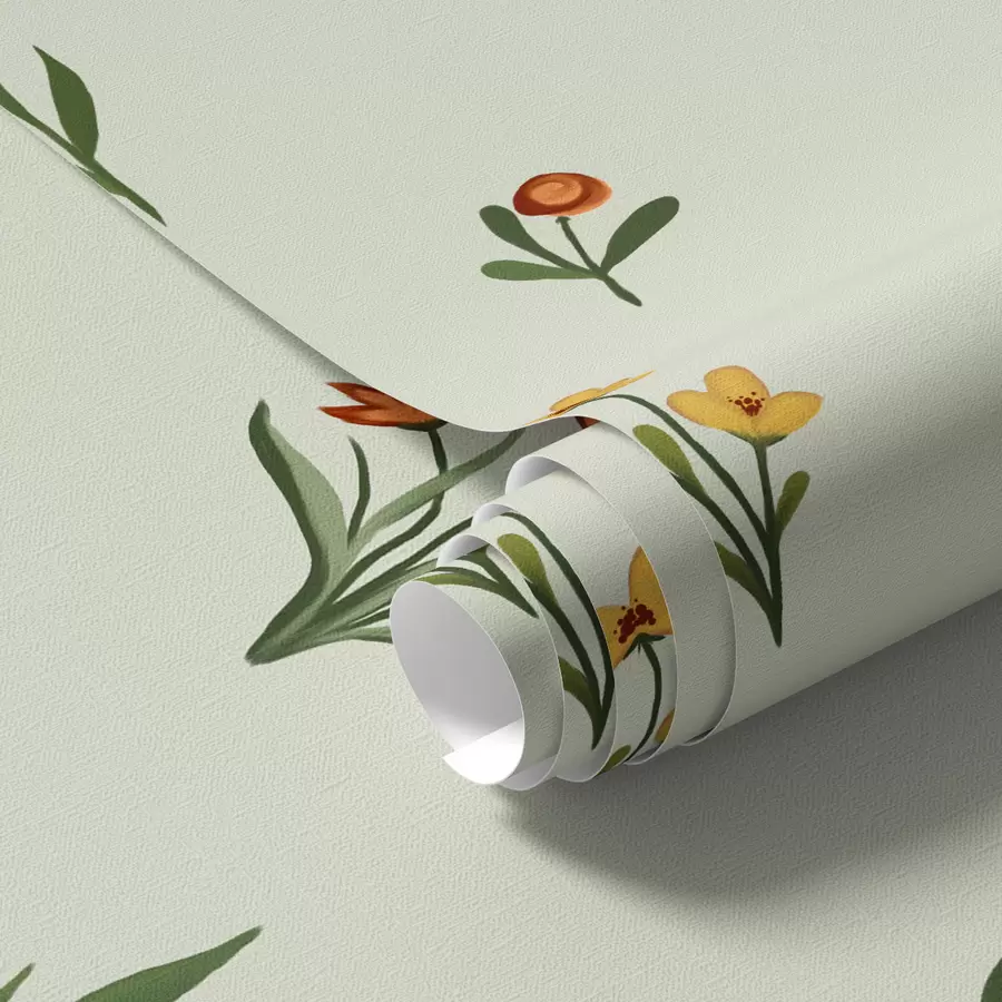 Шпалери Мінімалістичні квіти на світло-зеленому тлі a00037