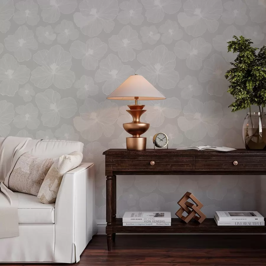 Шпалери Великі квіти на сірому тлі a00068