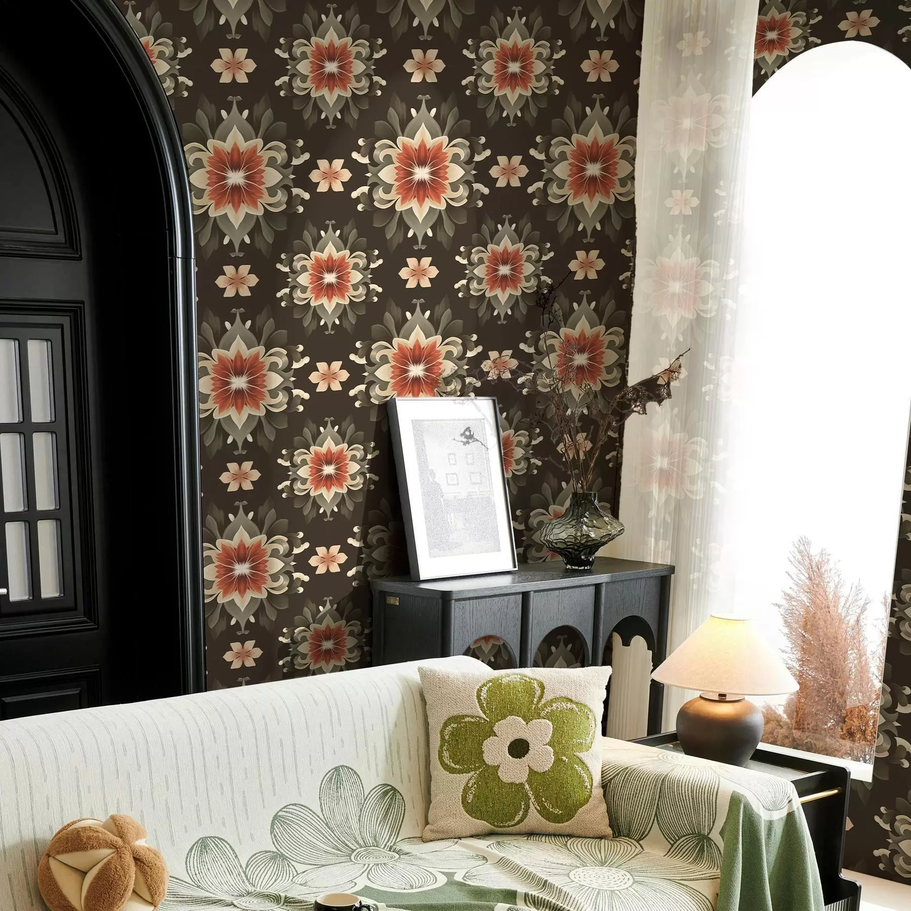 Шпалери Абстрактний квітковий візерунок на темному тлі a00069