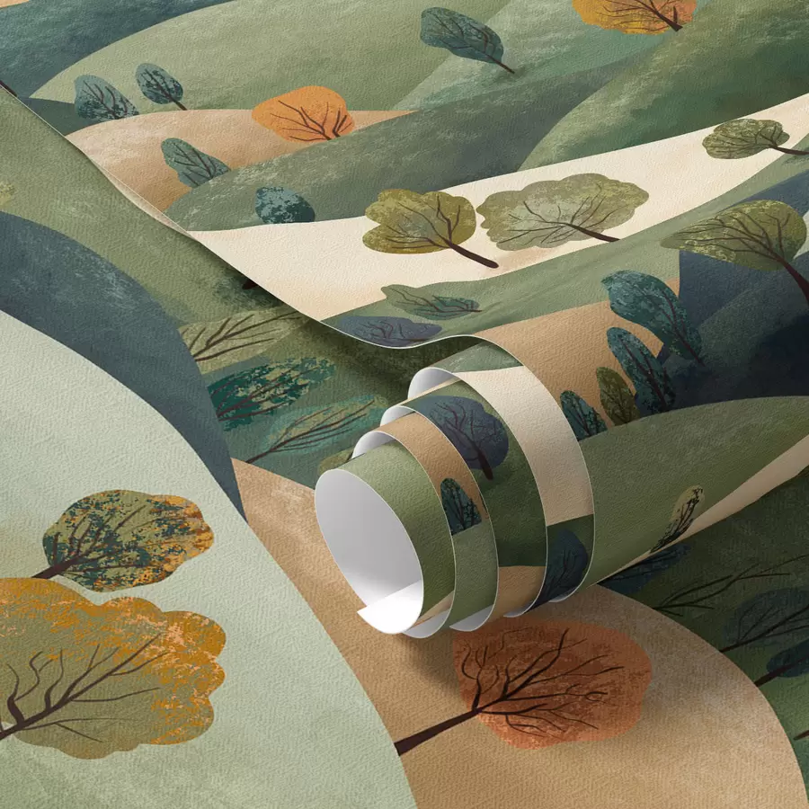 Шпалери Кумедні пагорби з деревами a00091