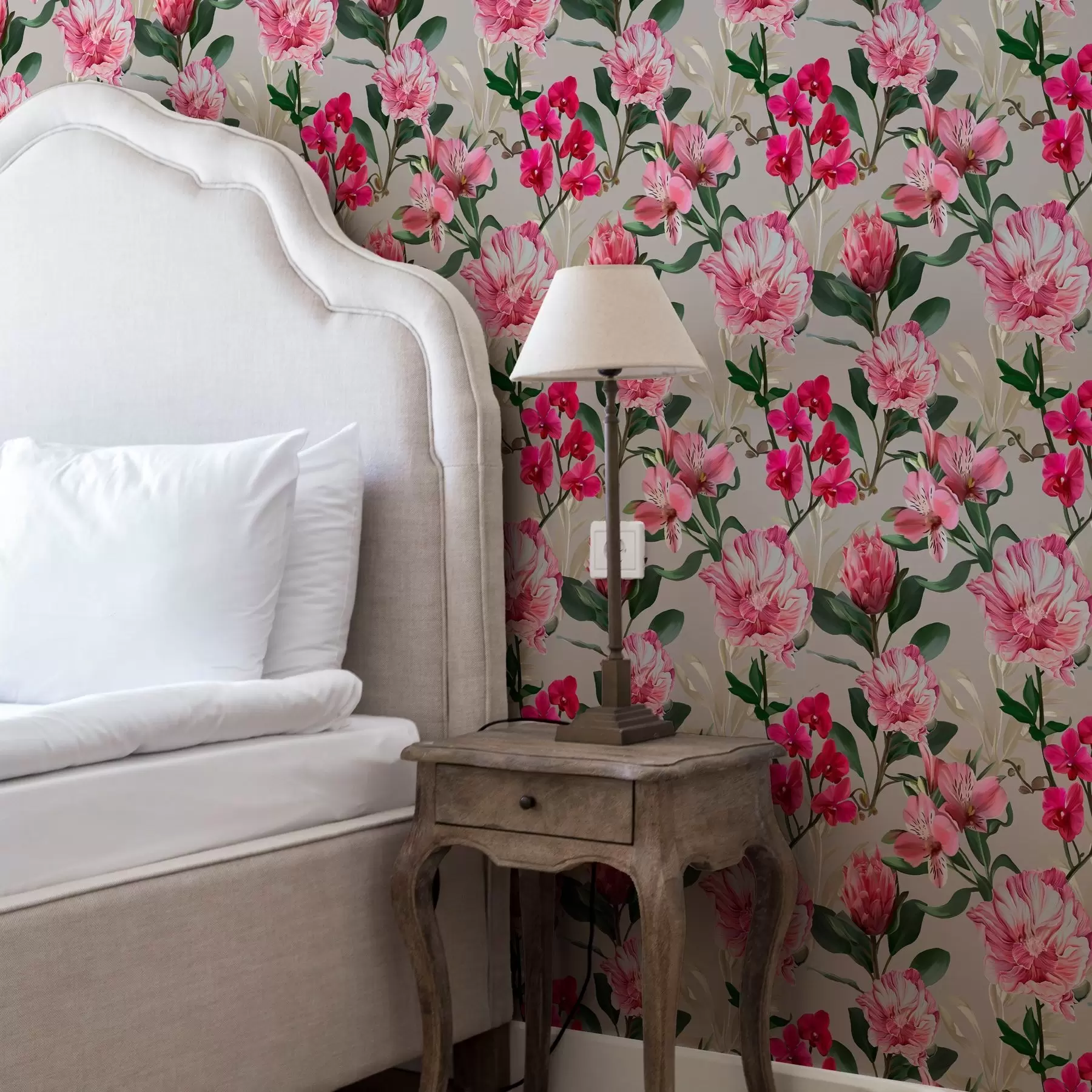 Шпалери Ніжні рожеві квіти на світлому фоні a00094