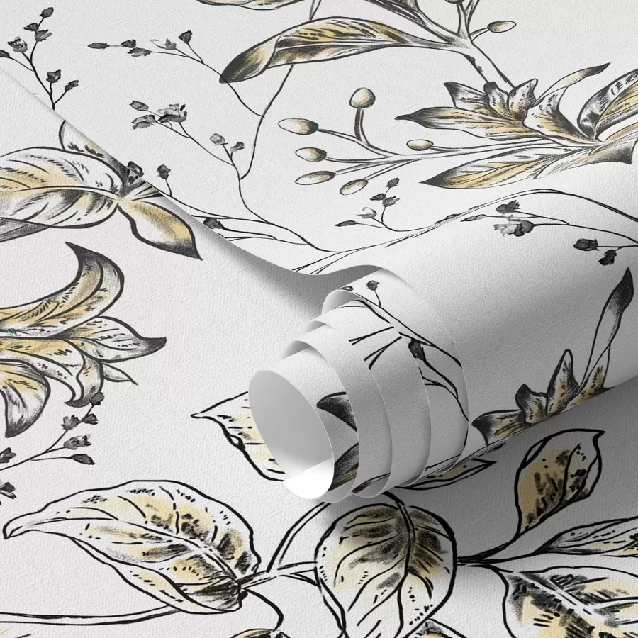 Шпалери Гілки з жовтим листям на білому тлі a00098