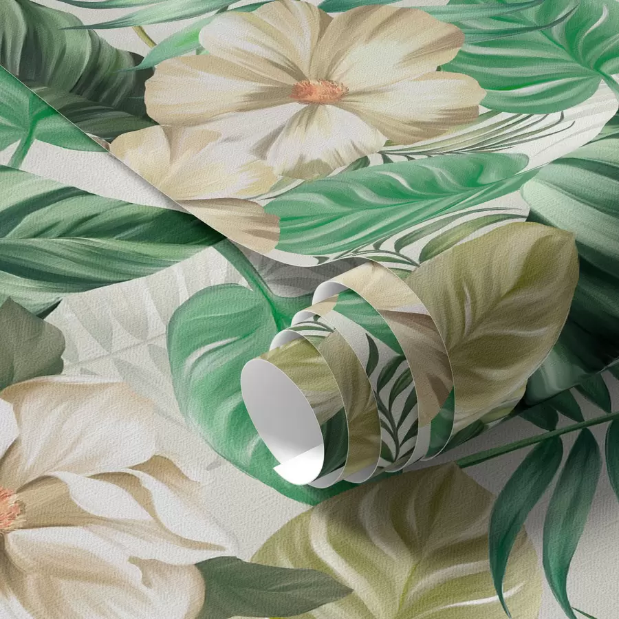 Шпалери Композиція з тропічних квітів і листя a00099