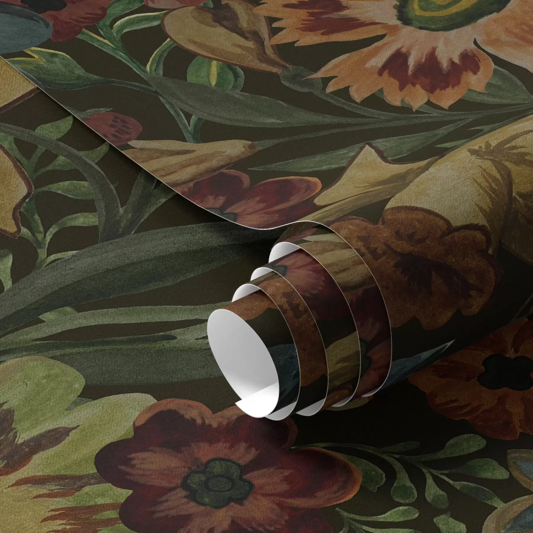 Шпалери Темні квіти та листя на темному тлі a00100