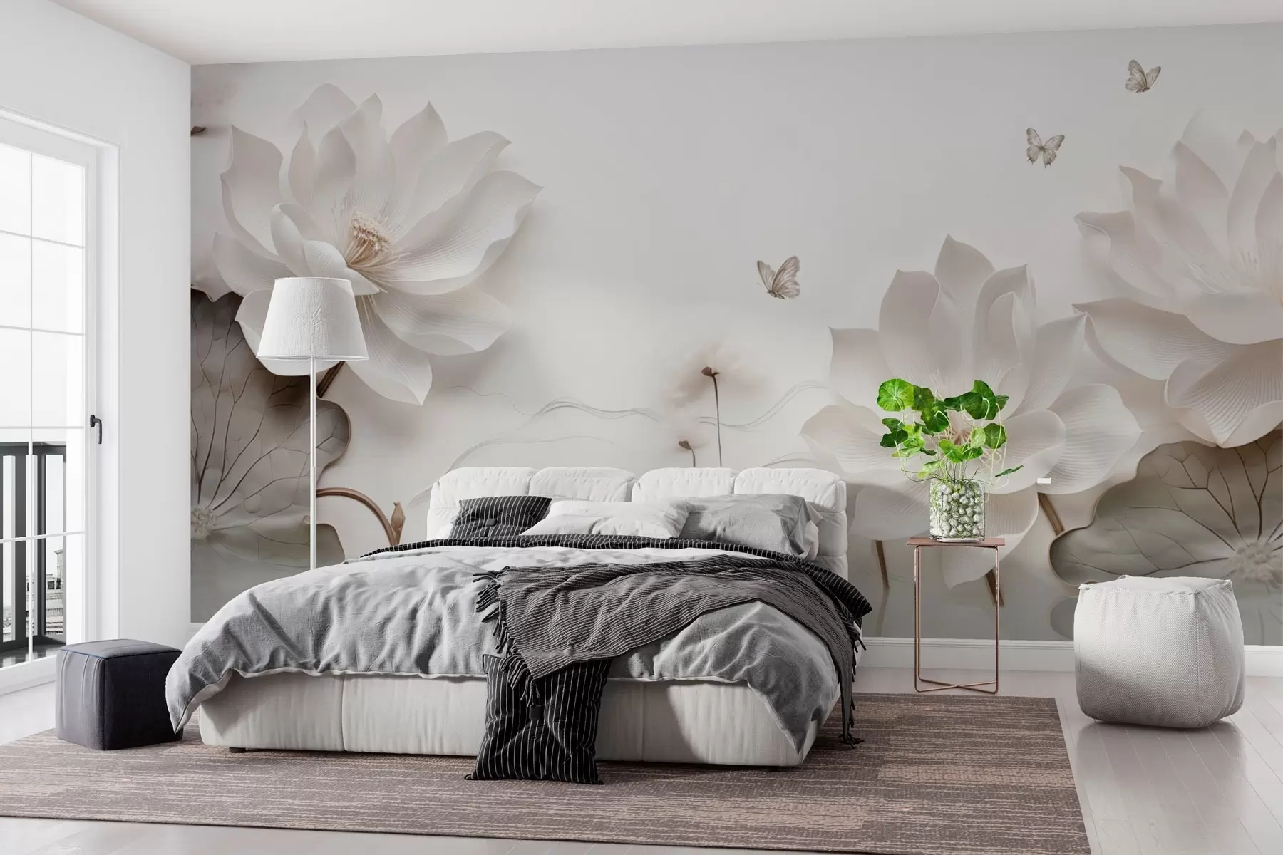 Шпалери Квіти лотоса з метеликами над водою w03523