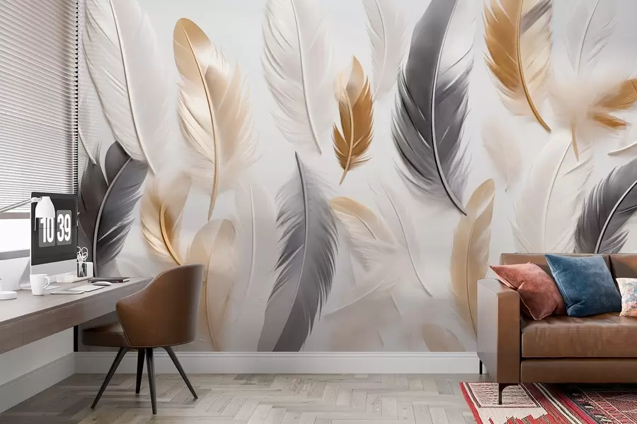 Шпалери Бежево-сіре пір'я в м'яких, спокійних тонах w08955