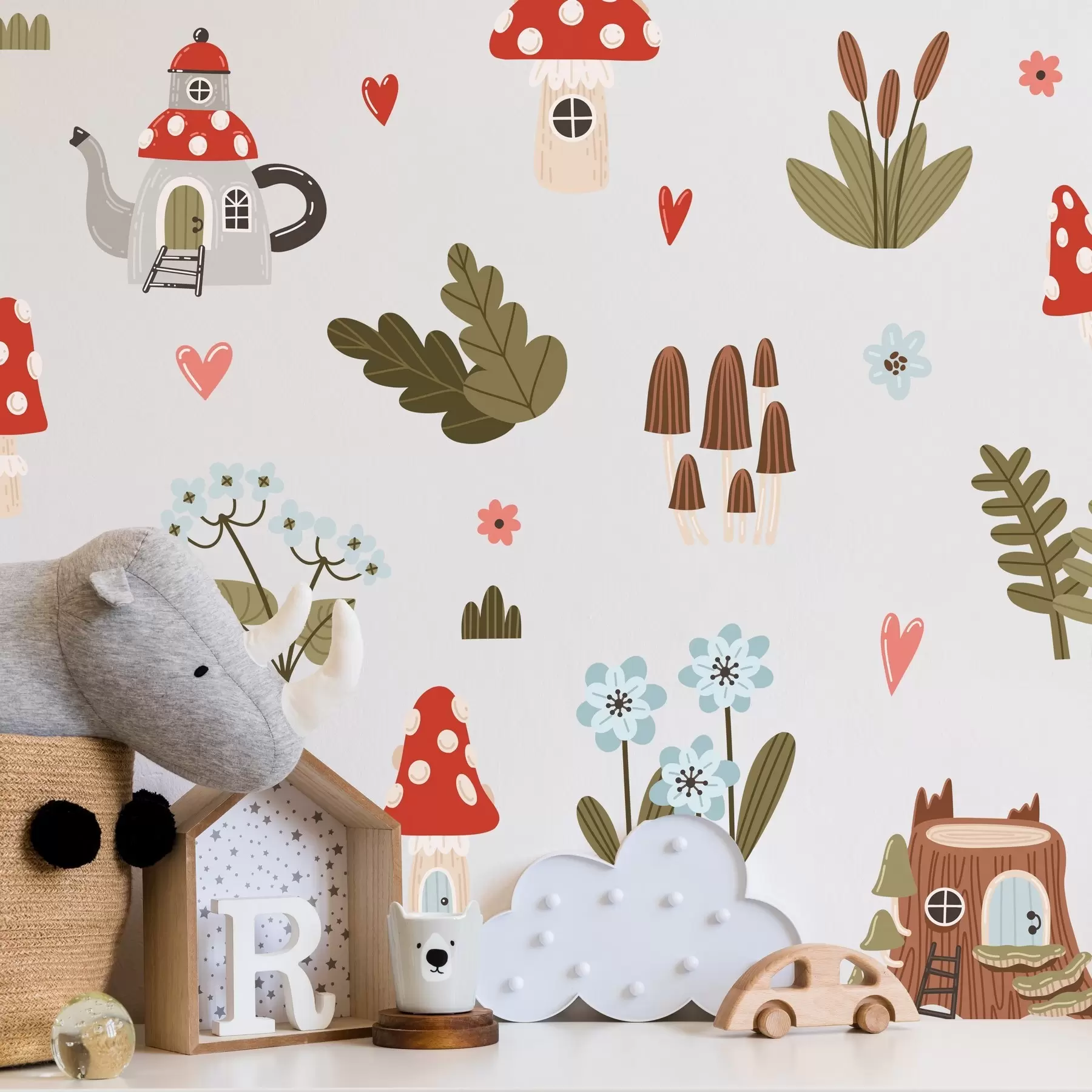 Шпалери Осінній ліс: гриби, дубове листя n00080