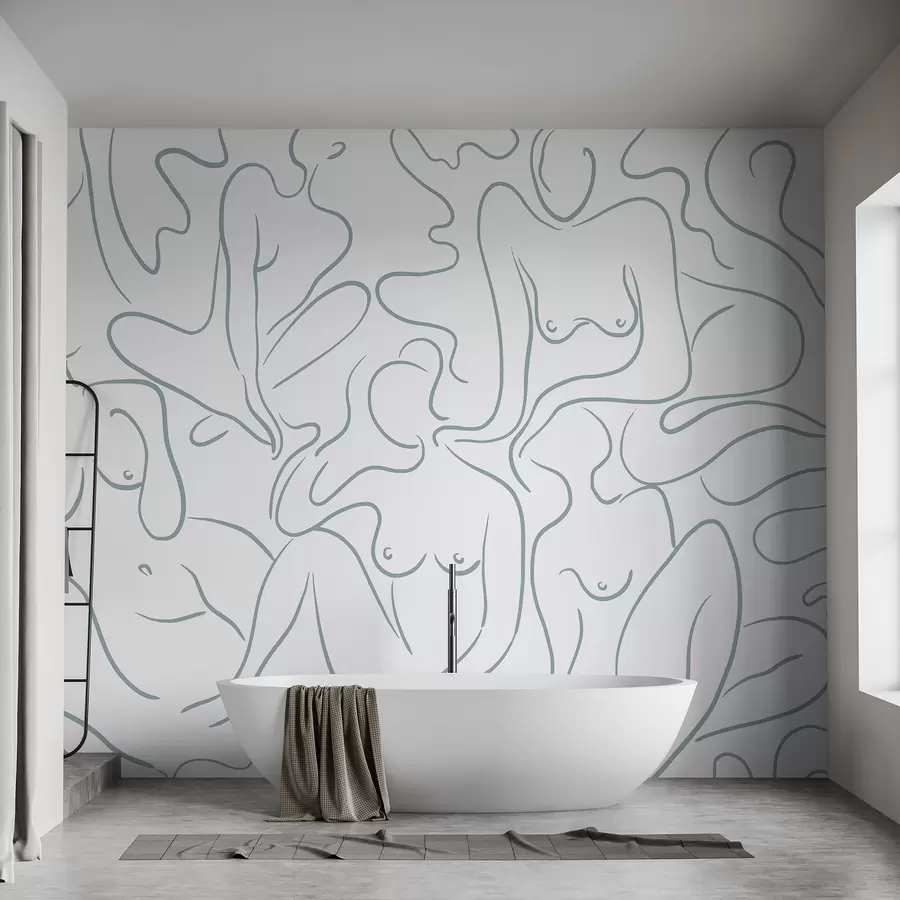 Шпалери Лінійний малюнок анатомічних силуетів, абстракція, синій колір w03755v1