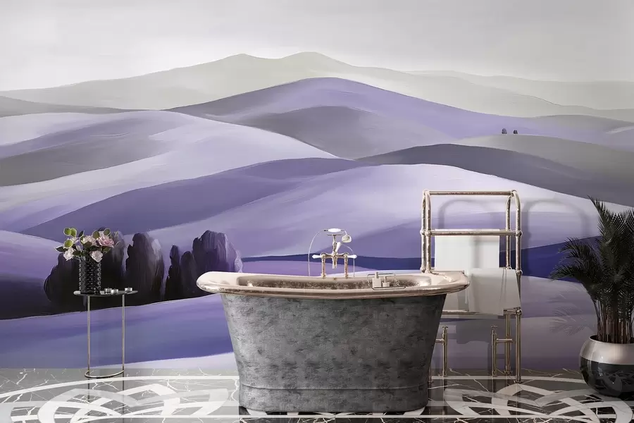 Шпалери Пейзажі з деревами, Тоскана, фіолетові кольори, олійний стиль w03880v3