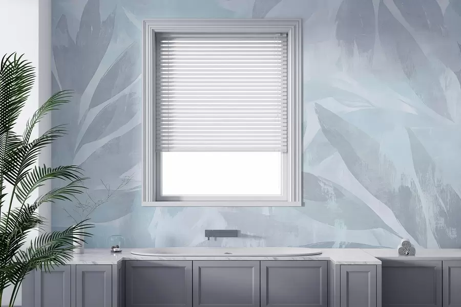 Шпалери Тропічне листя, квіткові, пальми, пастельний стиль, блакитні кольори w03881v2