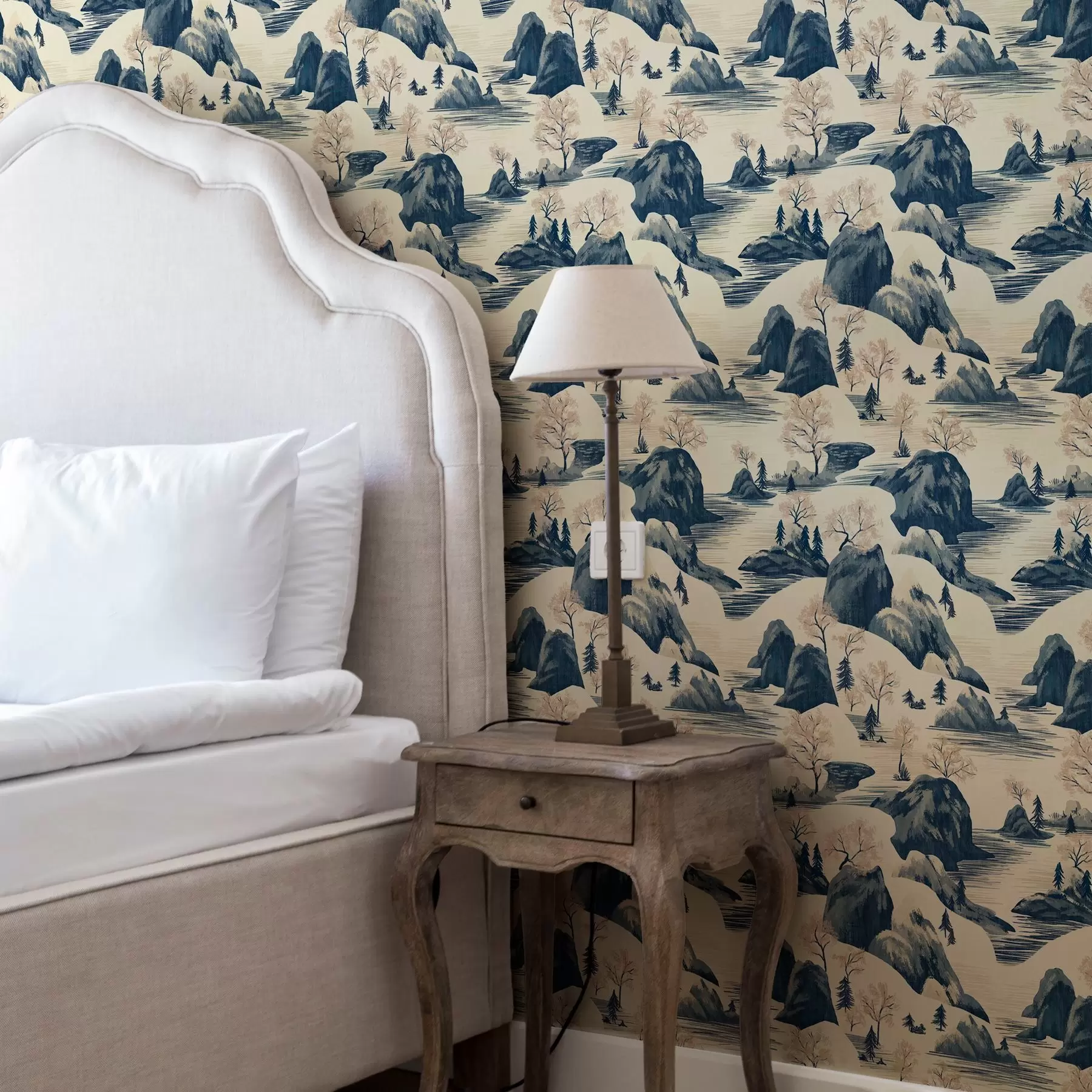 Шпалери Зимові пейзажі з гірською річкою в блакитних відтінках a00103