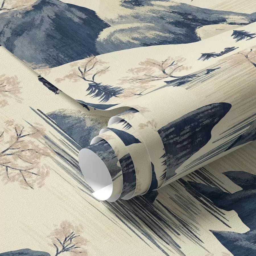 Шпалери Зимові пейзажі з гірською річкою в блакитних відтінках a00103