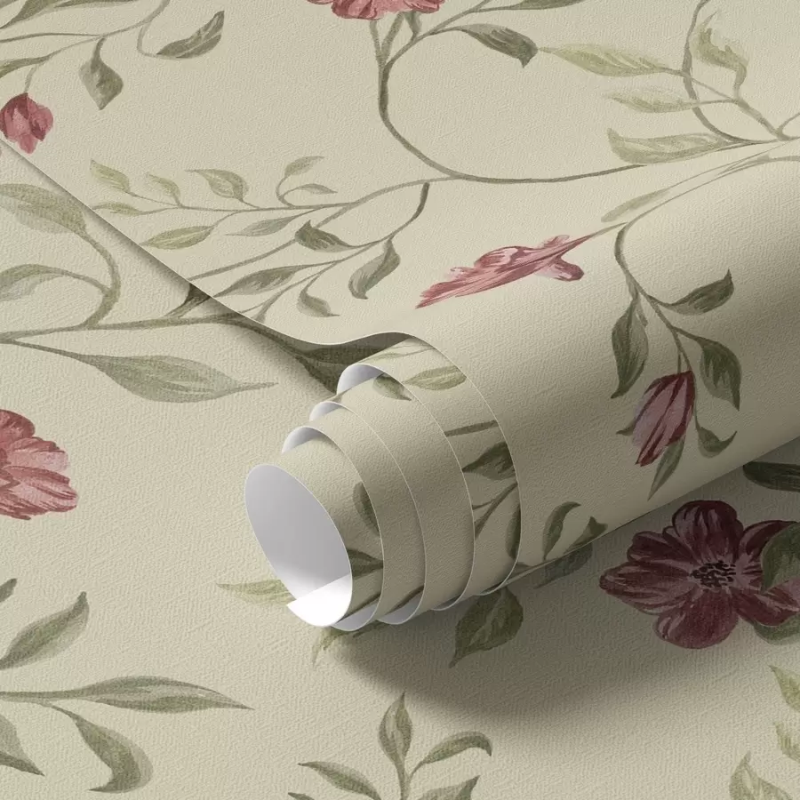 Шпалери Квіти та червоні бутони на світлому тлі a00114