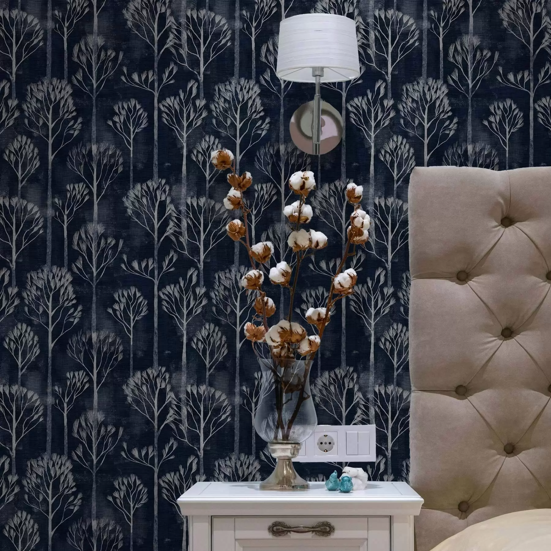 Шпалери Ботаніка з білими деревами в скандинавському стилі a00148