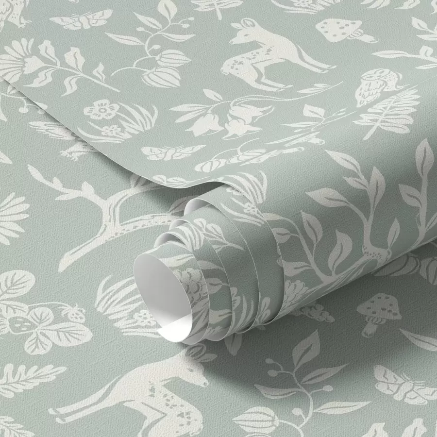 Шпалери Скандинавські тварини та рослини на м'ятному тлі a00149