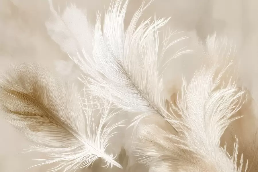 Шпалери Летюче повітряне пір'я на бежевому тлі w09102