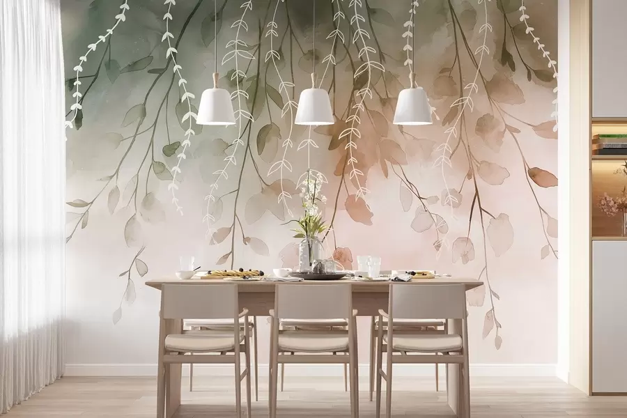 Шпалери Гілки з листям в акварельному стилі, природні осінні кольори w04007v1