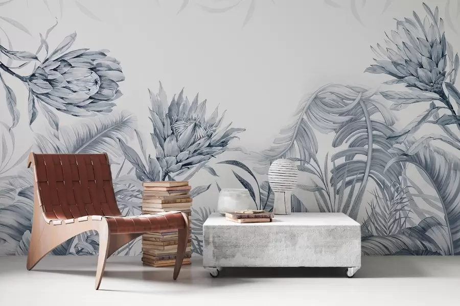 Шпалери Протея серед тропічного листя, зелені відтінки w03952v2