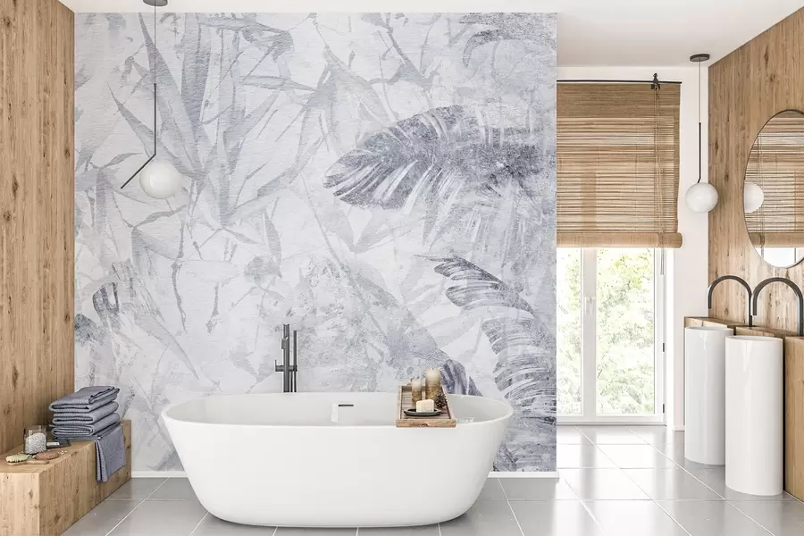 Шпалери Квіткова абстракція в стилі гранж з імітацією потертості, відтінки синього w03926v3