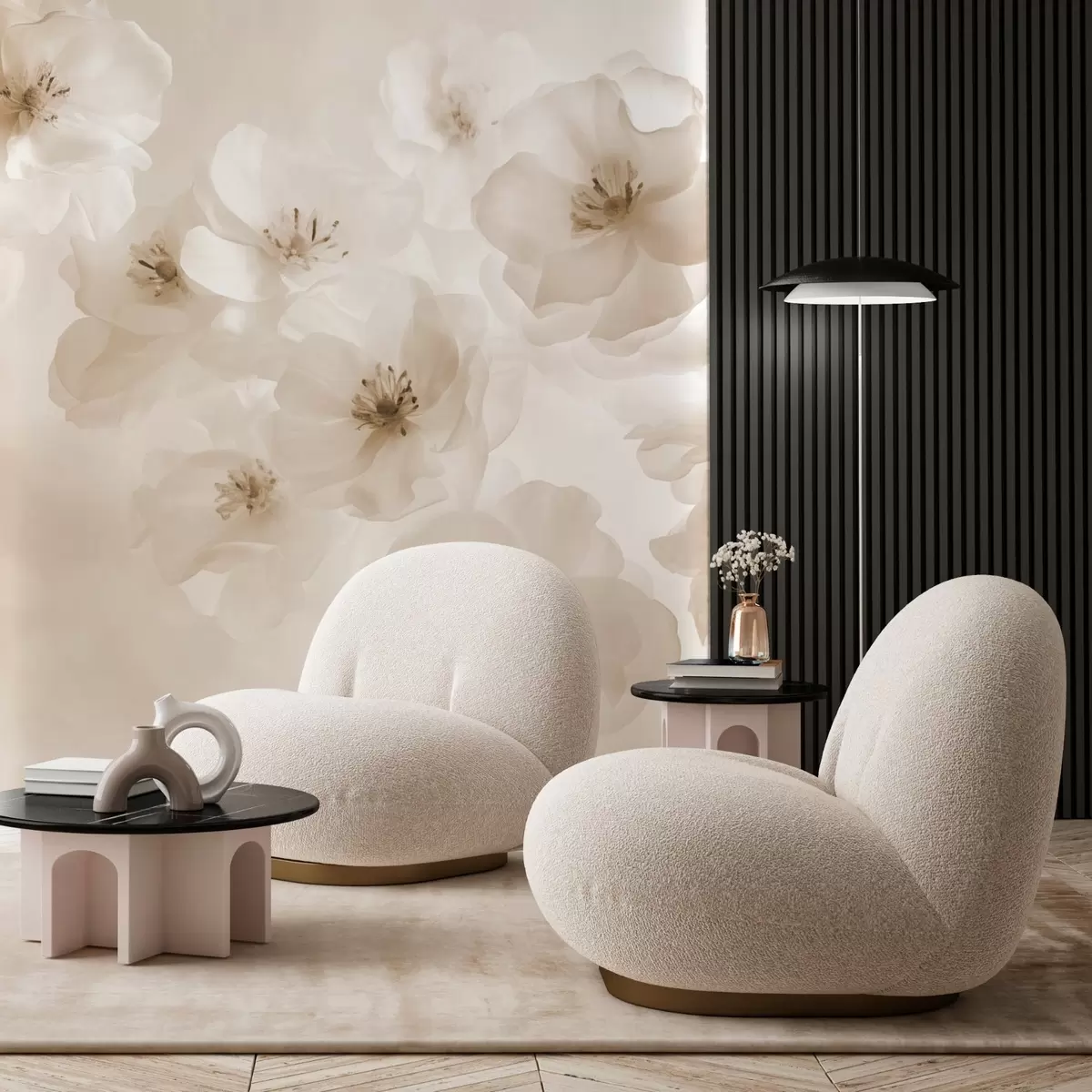 Шпалери Ніжні великі квіти, відтінки бежевого w03931v2