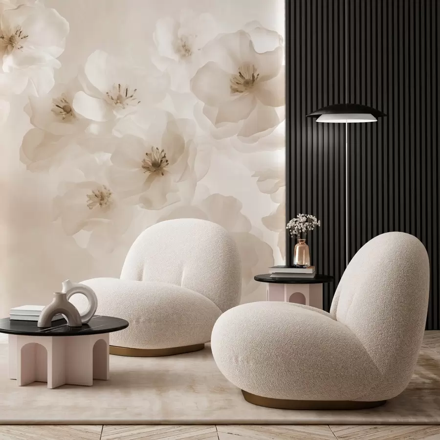 Шпалери Ніжні великі квіти, відтінки бежевого w03931v2