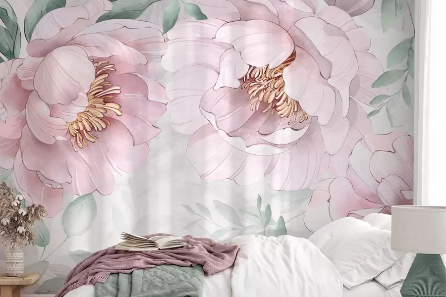 Шпалери Імітація рожевих півоній аквареллю w03932v2