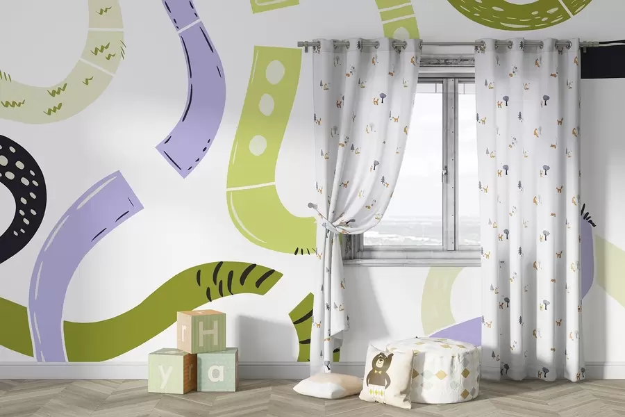 Шпалери Абстрактні малюнки, підлітковий, каракулі, зелений, фіолетовий w04066v1