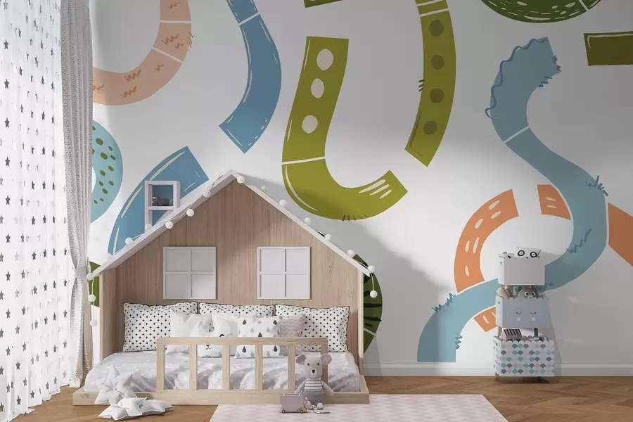 Шпалери Абстрактні малюнки, підлітковий, каракулі, зелений, синій, рожевий w04066v2