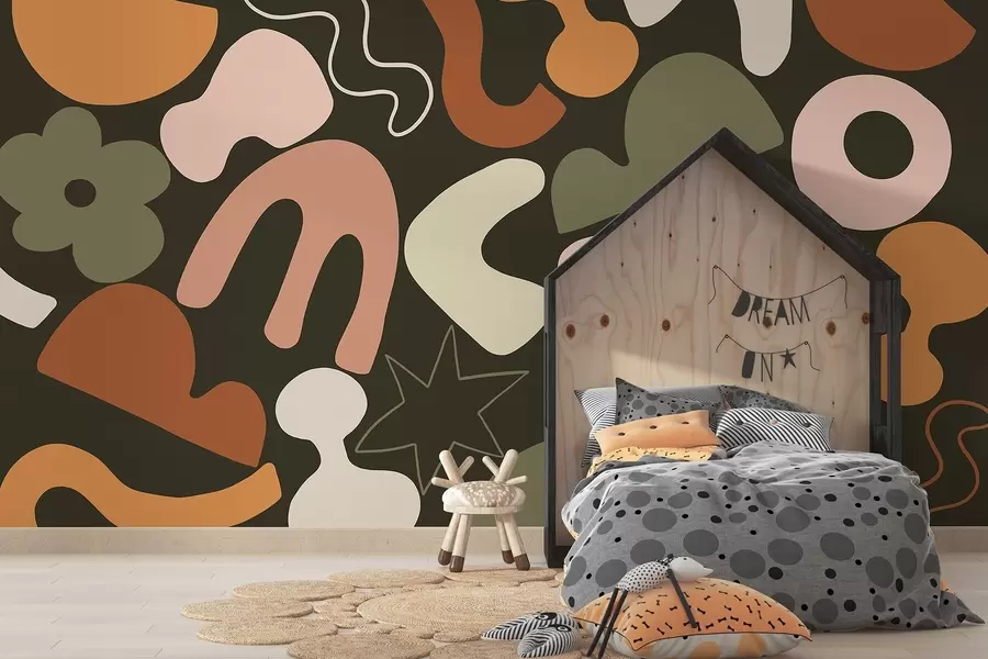 Шпалери Геометричні фігури, підлітковий, абстракція, темно-зелений фон w04067v2