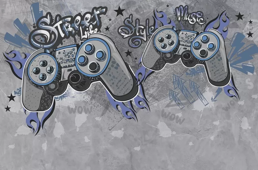 Шпалери Консолі в стилі стріт-арт на стіні в стилі гранж w04054